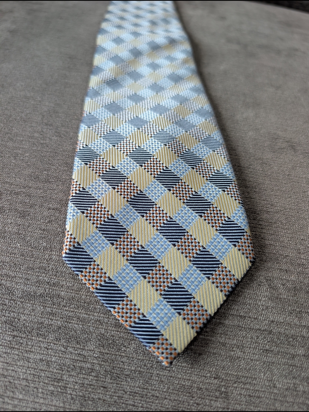 Bergamo New York Men’s Tie Blue Yellow Geometric Woven Polyester Necktie